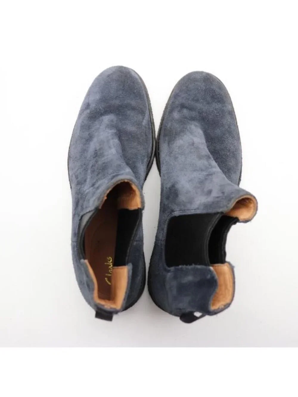 Clarks Chelsea Boots Men's Size 7.5 M Navy Suede Slip On Dress Casual Crepe Sole